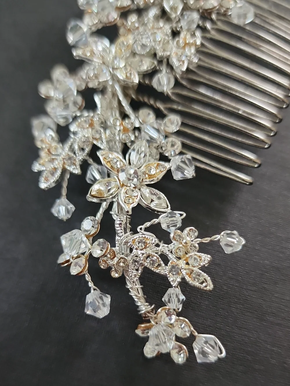 Silver Crystal Floral Bridal Wedding Hair Comb Rhinestone Hair Piece OS